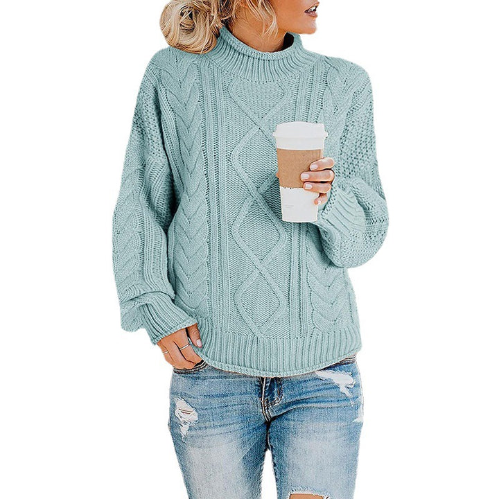 Women's knitted sweater with high collar and decorative braiding pattern Lune London