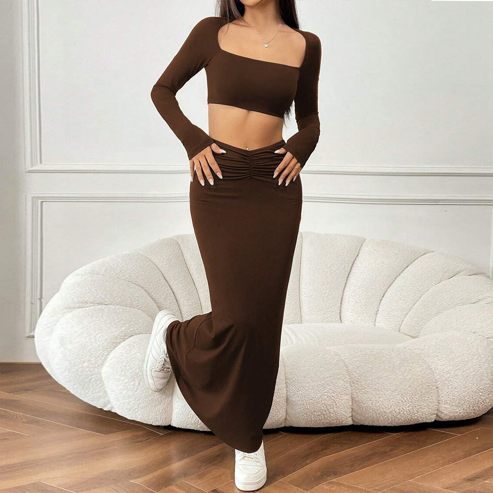 Ensemble de tee-shirt court et de jupe maxi à volants pour femmes Chic & Stil