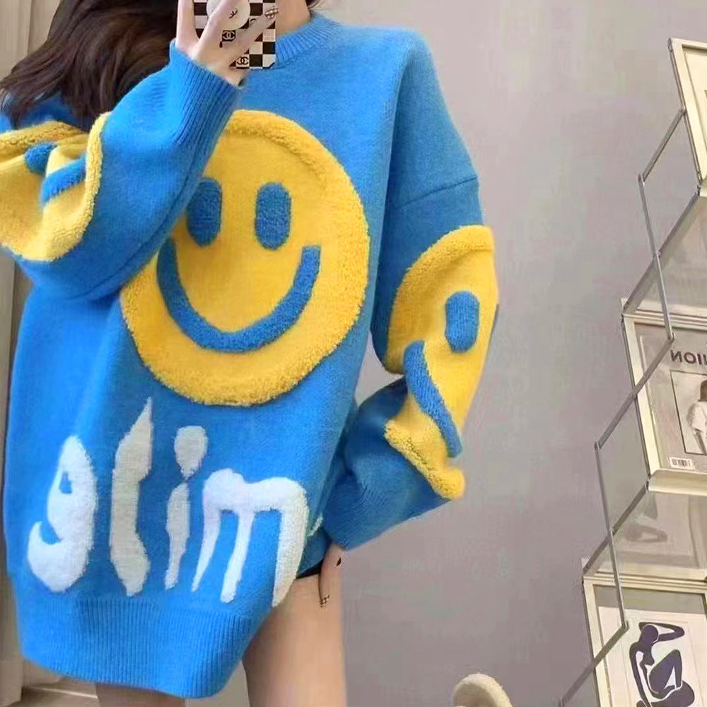 Pull en maille décontracté pour femmes avec motif smiley Chic & Stil