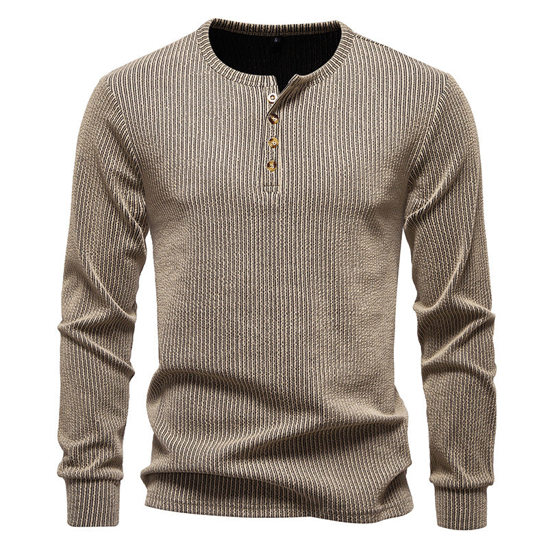 Long sleeve shirt for men with textured ribbed pattern and trendy button placket Lune London