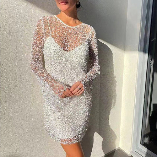 Women Glittering Cocktail Dress with Shimmering Sequins and Long Sleeves Amarae