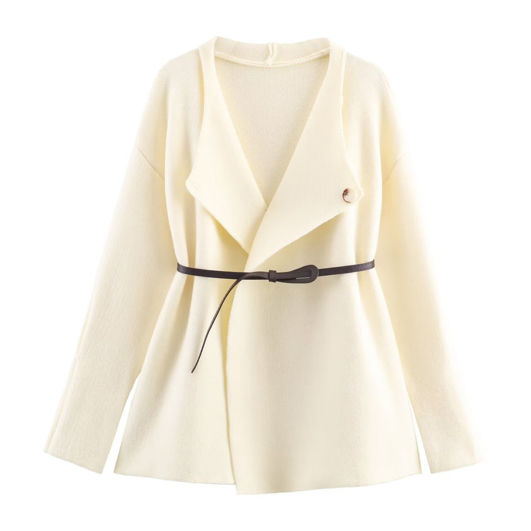 Women's Two-Piece Fine Knit Set with Shawl Collar Cardigan and High-Waist Wide Leg Pants Amarae