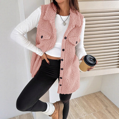 Women soft fleece vest with patch pockets Amarae