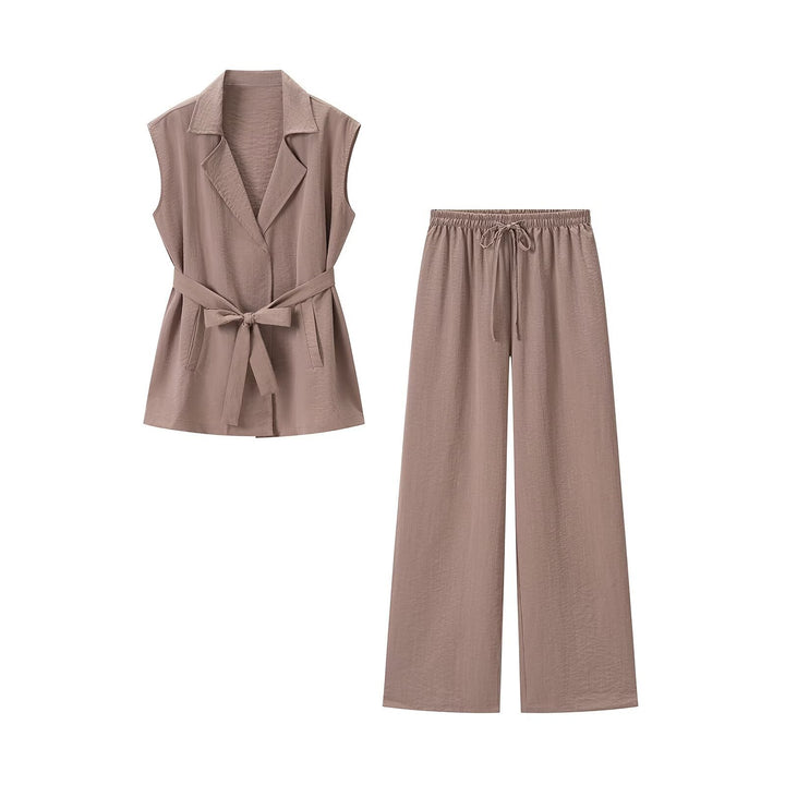Women Two-Piece Lightweight Lounge Set with Sleeveless Vest and Wide Palazzo Pants Amarae