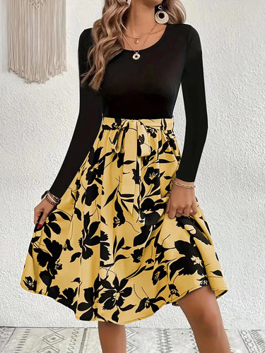Ladies Elegant Midi Dress with Floral Print and Smocked Top Amarae