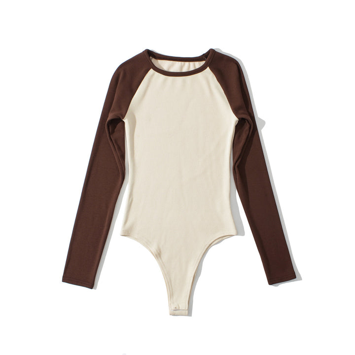 Women's raglan bodysuit with long sleeves, ribbed texture and snap closure Amarae