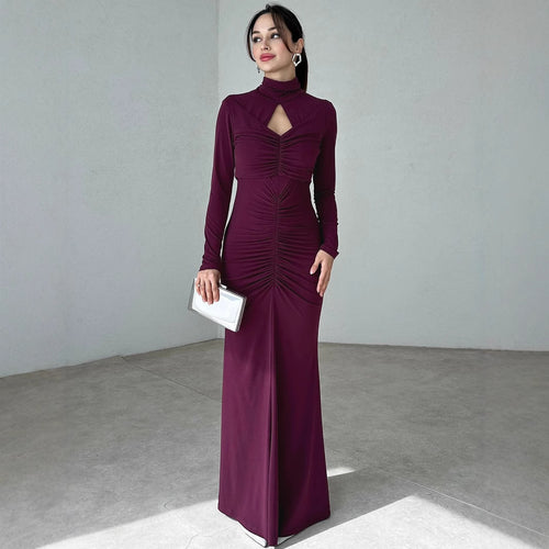 Elegant maxi dress for ladies with a high design and refined gathered elements Amarae
