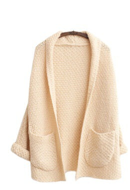 Ladies Chunky Knit Cardigan with Open Sleeves and Practical Pockets Lune London