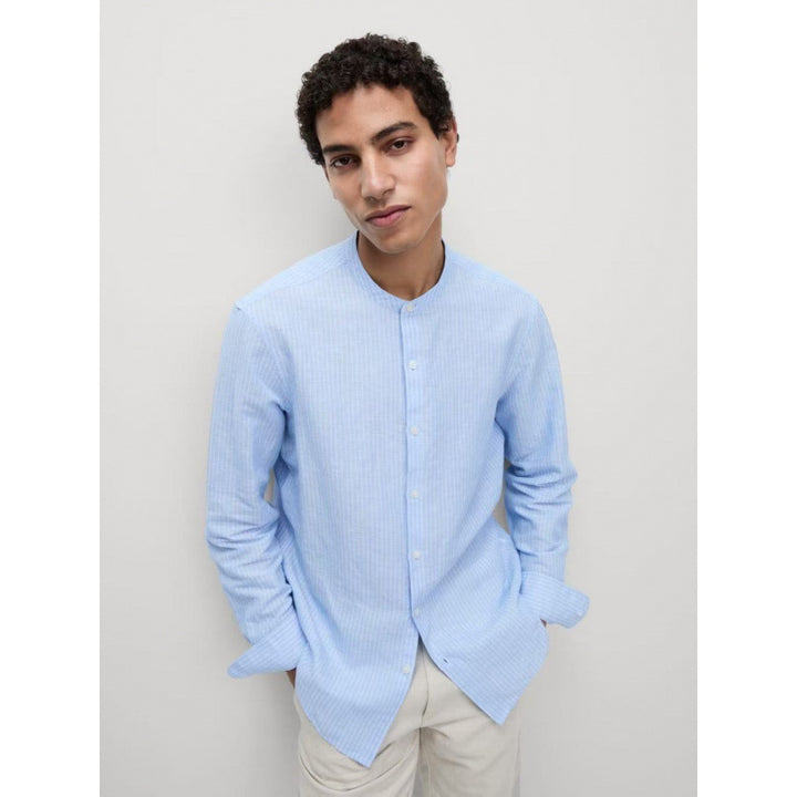 Long sleeve shirt for men with high collar and fine striped pattern Lune London
