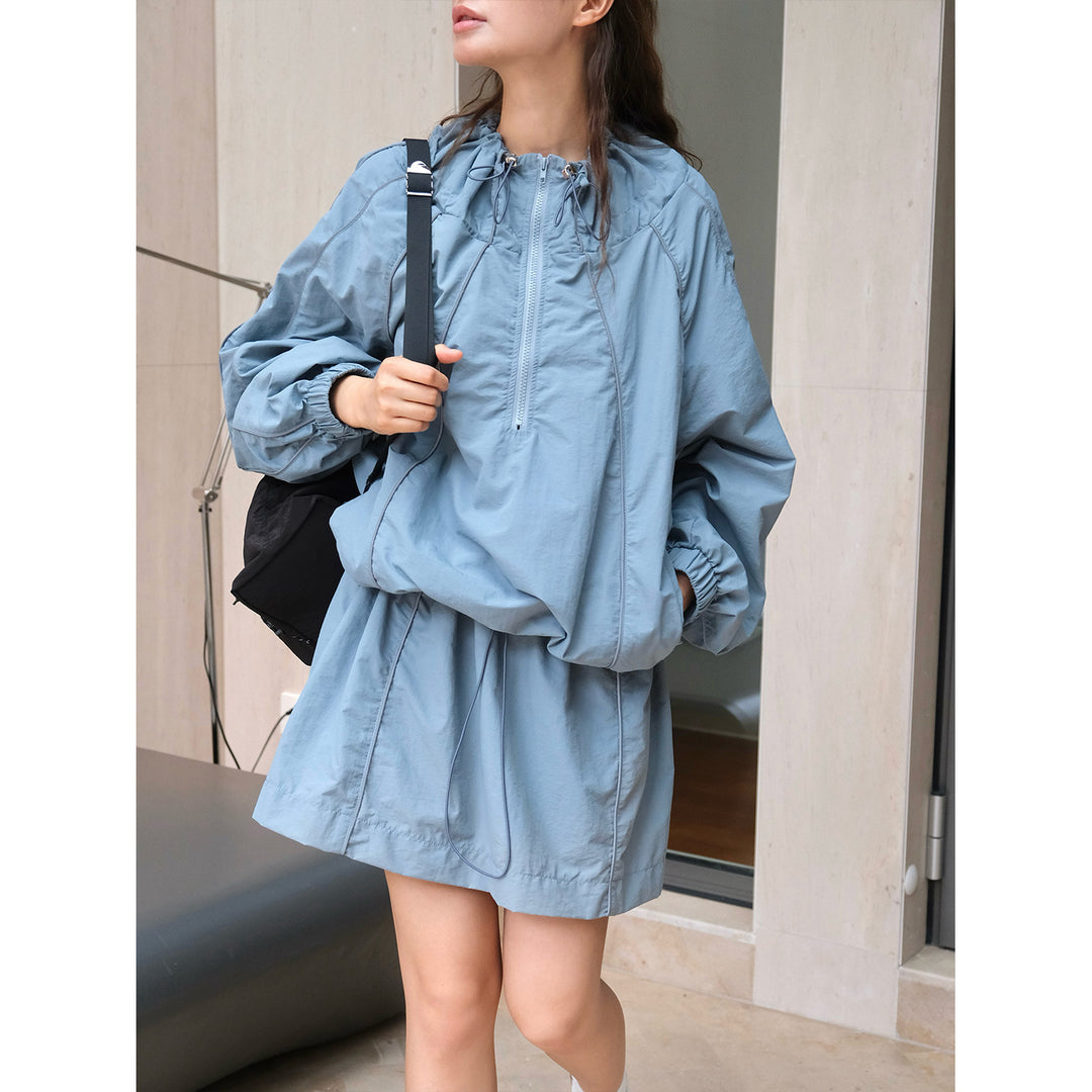 Women Lightweight Windbreaker Half-Zip Tunic with Drawstring and Elastic Cuffs Amarae