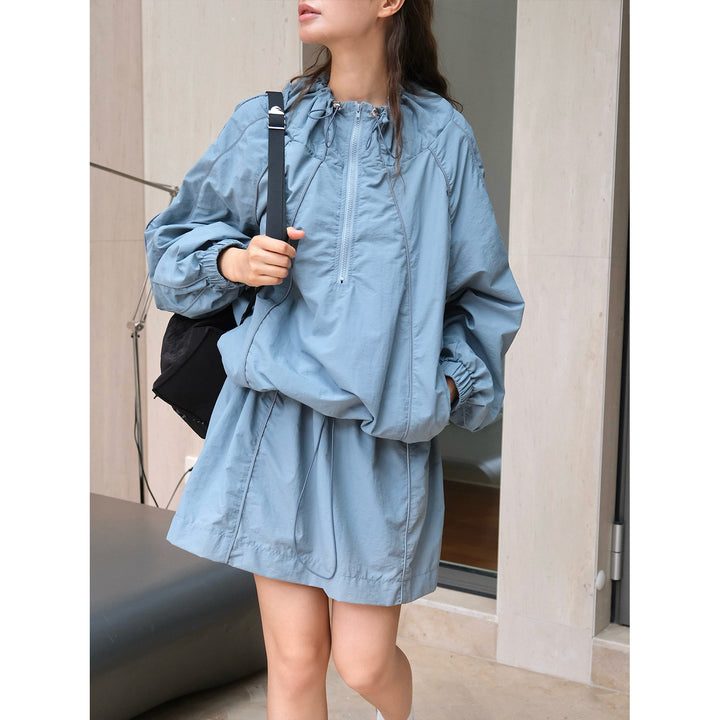 Women Lightweight Windbreaker Half-Zip Tunic with Drawstring and Elastic Cuffs Amarae