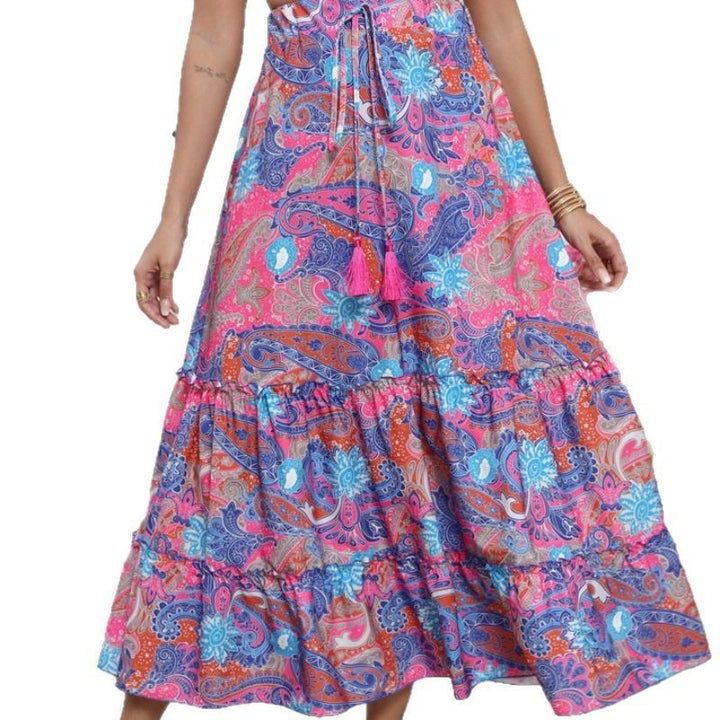 Maxi flared skirt for women with ruffle design and adjustable waist Lune London