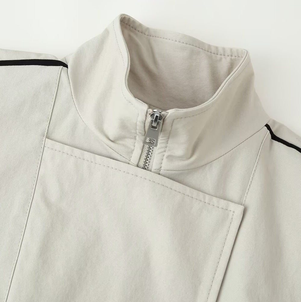 Ladies sporty-minimalist transitional jacket with high funnel collar, concealed placket and contrast piping Amarae