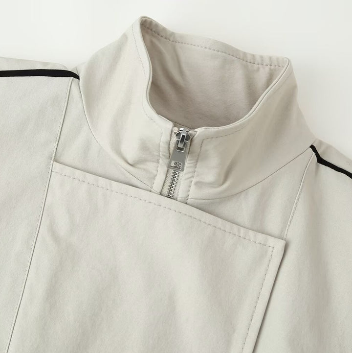 Ladies sporty-minimalist transitional jacket with high funnel collar, concealed placket and contrast piping Amarae