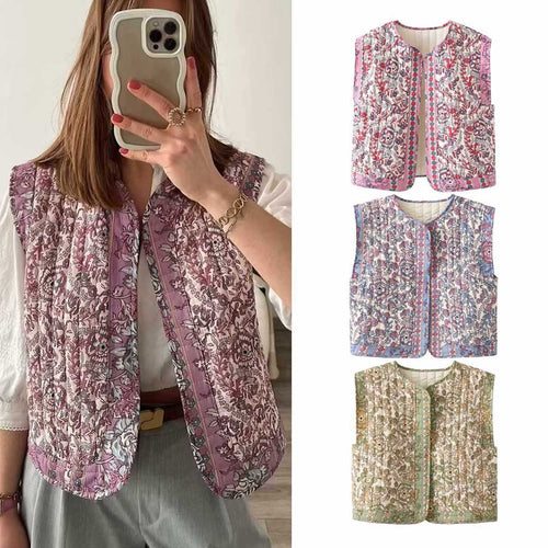 Ladies quilted vest with floral design Amarae