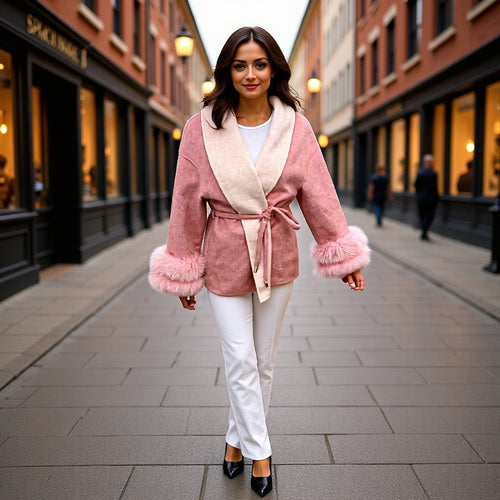 Veste Fluffy Femme avec Revers Élégant et Ceinture Chic & Stil