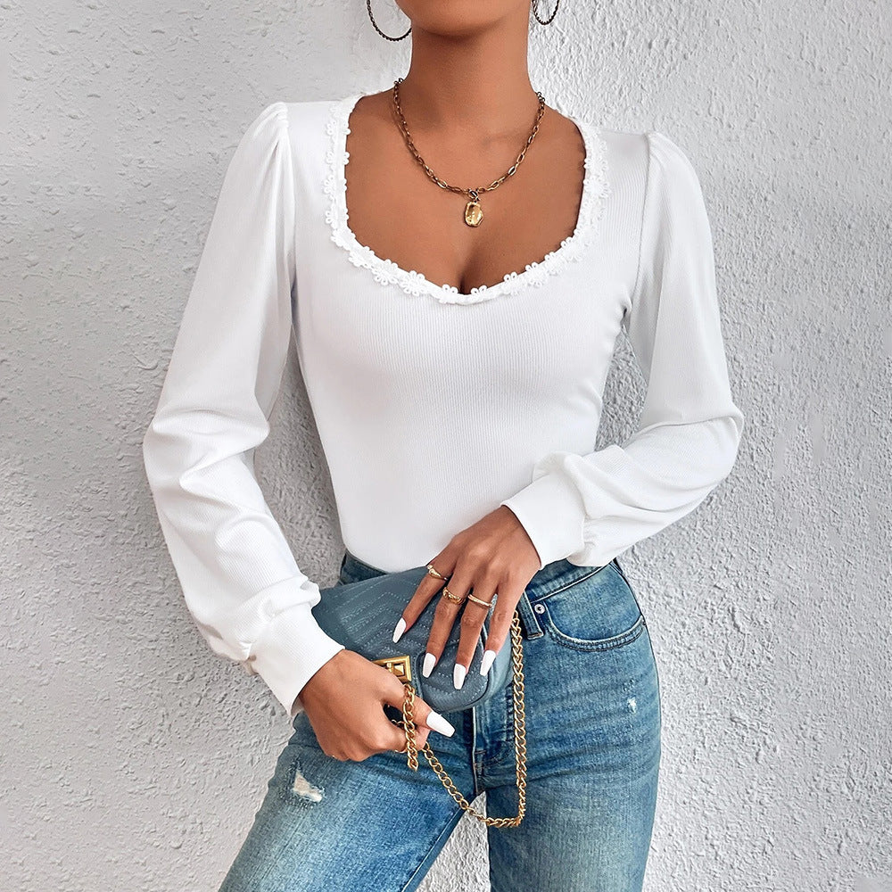 Chemise à manches longues pour femme avec décoration en volants élégante et coupe ajustée Chic & Stil
