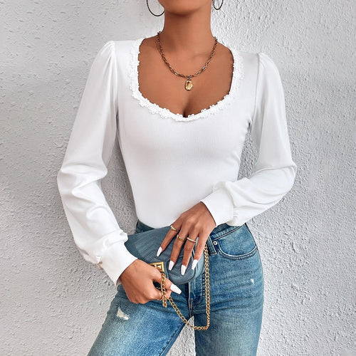Chemise à manches longues pour femme avec décoration en volants élégante et coupe ajustée Chic & Stil
