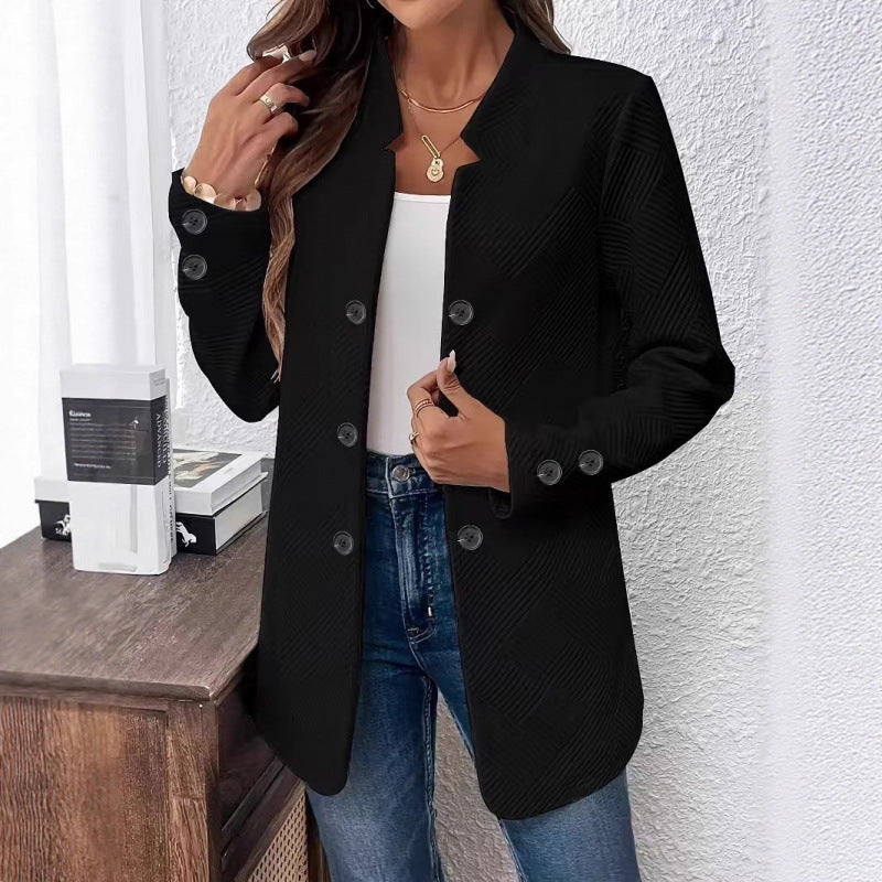 Women Tailored Long Blazer with Textured Quilted Look Amarae