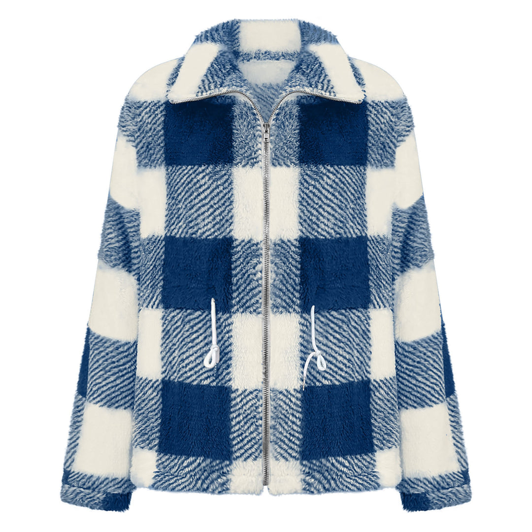 Fleece jacket for women with a trendy check pattern and practical pockets Lune London