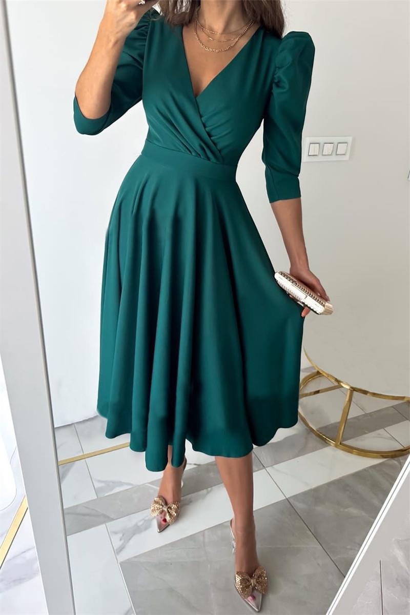 Lune London A-line festive dress for women with puff sleeves and V-neck