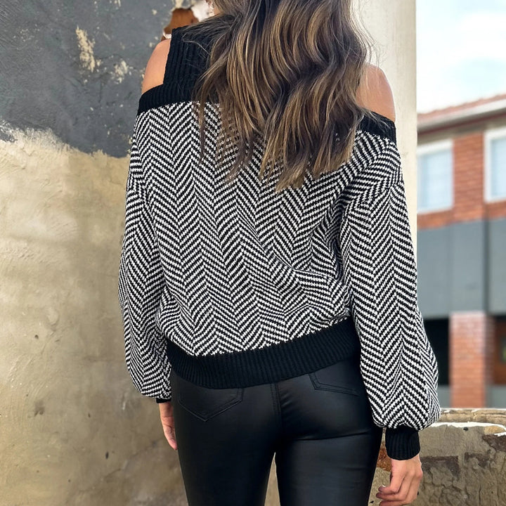 Fashion women's sweater with off-shoulder design and zigzag pattern Lune London