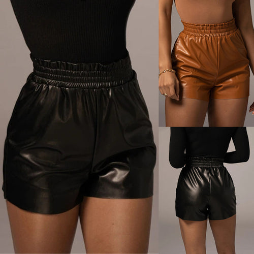 Leather shorts for women with elastic belt and slim fit Amarae