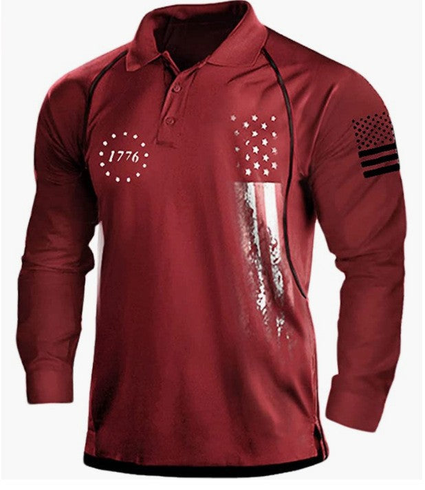 Men's long sleeve polo shirt with a patriotic design and a functional fit Amarae