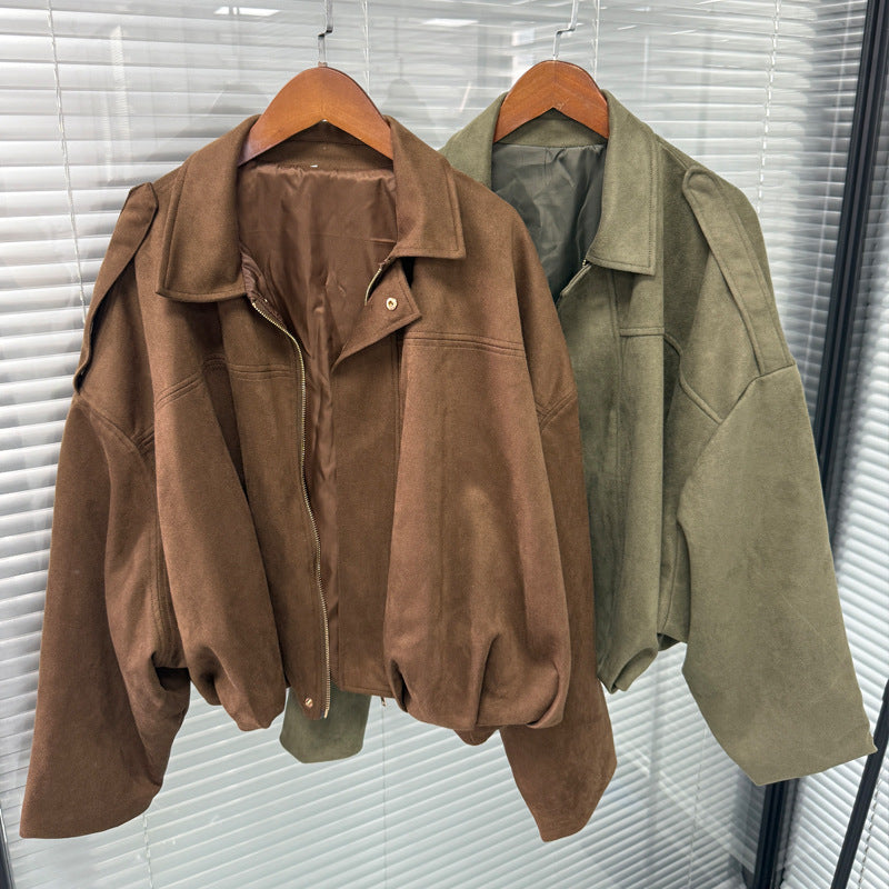 Women’s Oversized Cropped Jacket with Balloon Hem and Shoulder Cutouts Amarae