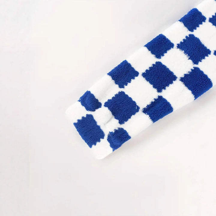 Fleece jacket for women with checkered pattern and high collar Lune London