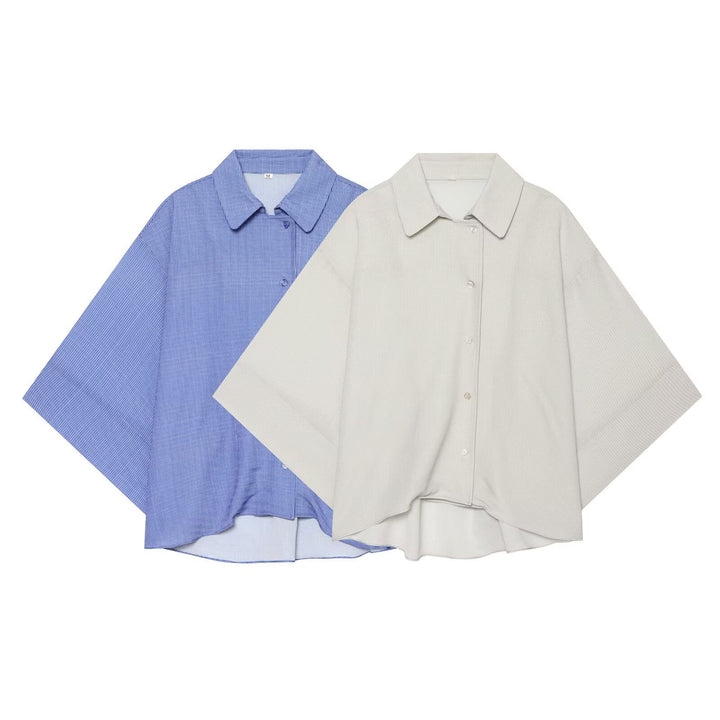 Women's oversized shirt blouse with waffle texture, boxy silhouette, and high-low hem