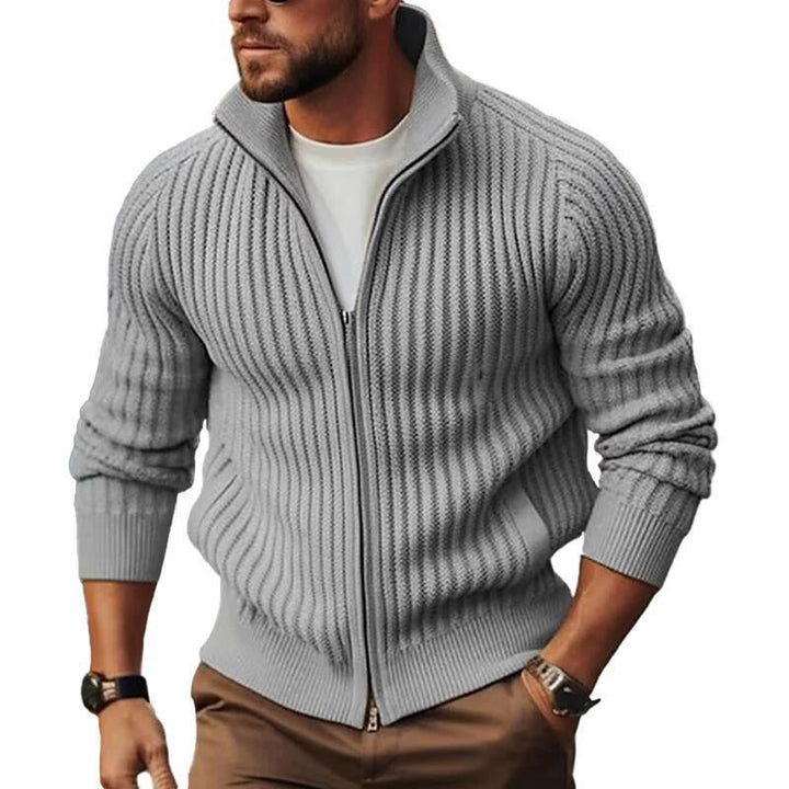 Men's knit jacket with modern ribbed details and a full zipper Lune London