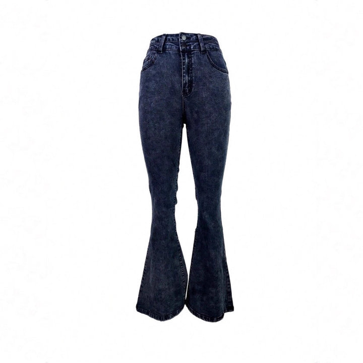 Ladies high-waisted faded flared jeans with double button waistband and shaping stretch cut Amarae