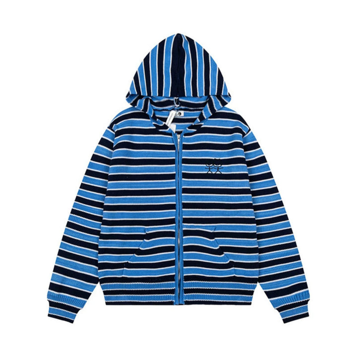 Women's Striped Hooded Cardigan with Full Zip and Pockets Amarae