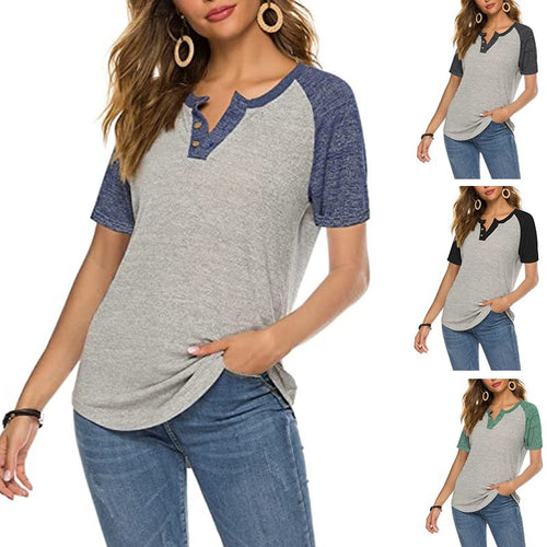 Casual short sleeve Henley T-shirt for women with button placket Amarae