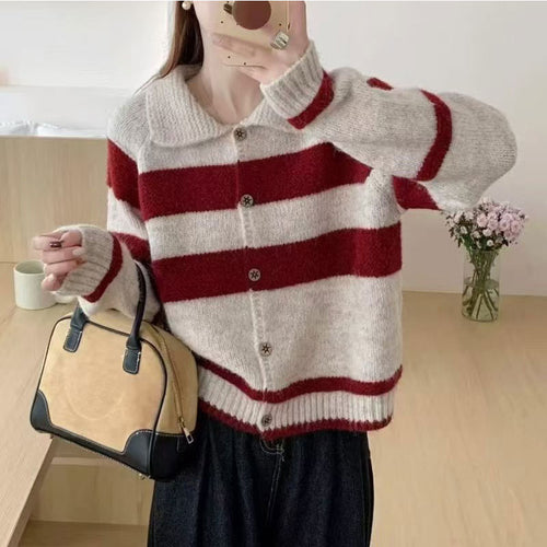Cardigan féminin à rayures larges et col féminin Chic & Stil