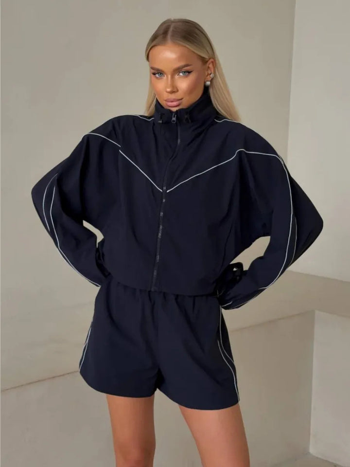 Sport leisure set for women with high collar jacket and Lune London shorts
