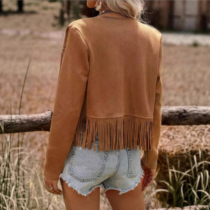 Women Fringe Jacket with Decorative Studs Lune London