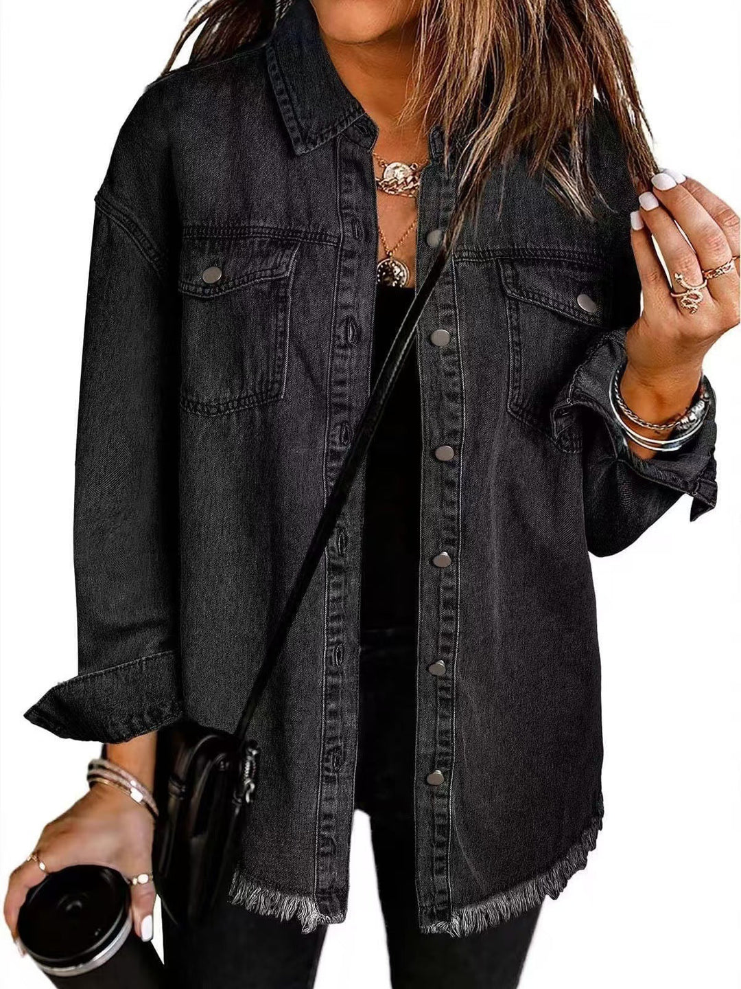 Women's Oversized Denim Shirt with Fringes Lune London