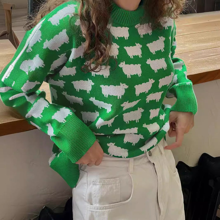 Ladies Knit Sweater with Sheep Patterns Lune London
