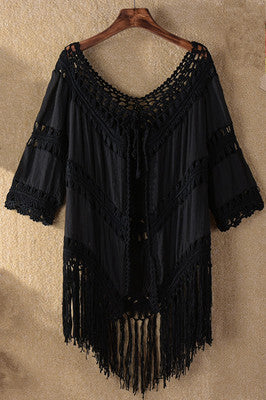 Women Bohemian Crochet Fringe Kimono Lune London