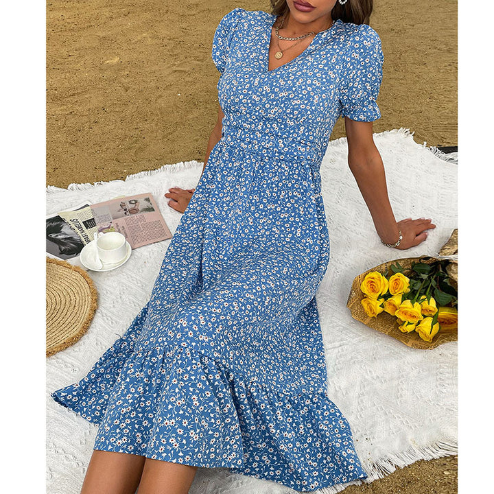 Floral wrap dress for women with ruffles Lune London