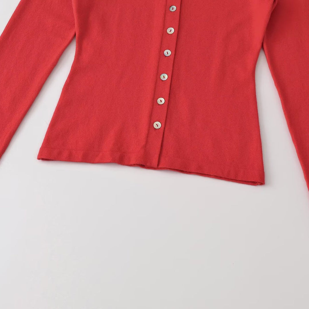Women's fine knit cardigan with shirt collar and full button placket Amarae