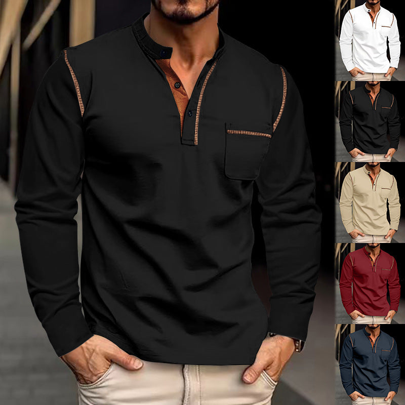 Fashionable long-sleeve shirt for men with contrasting details and a chest pocket Lune London