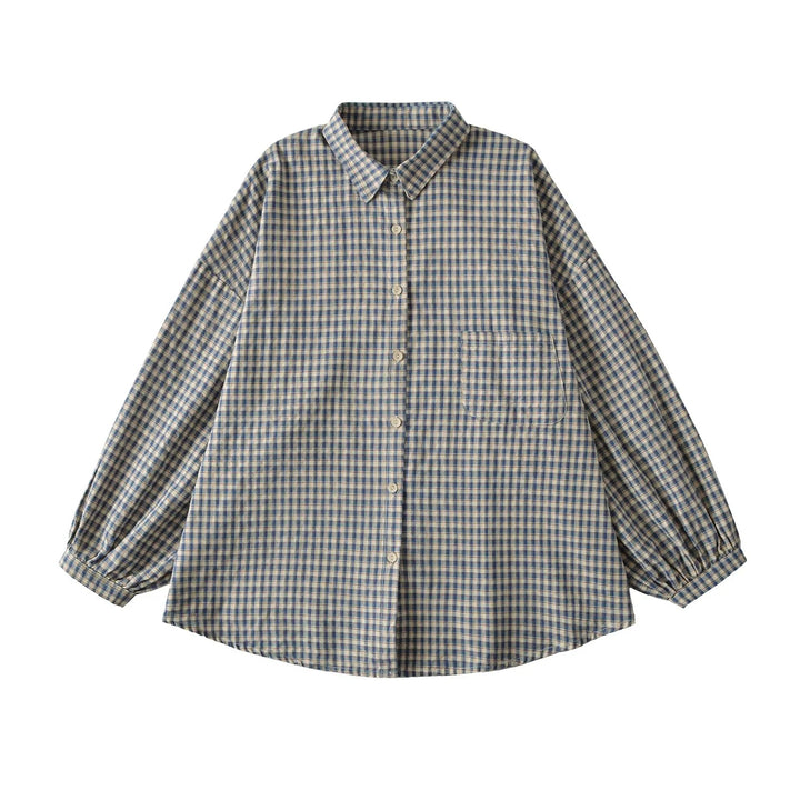 Casual checkered blouse for women with off-the-shoulder and large buttons Lune London