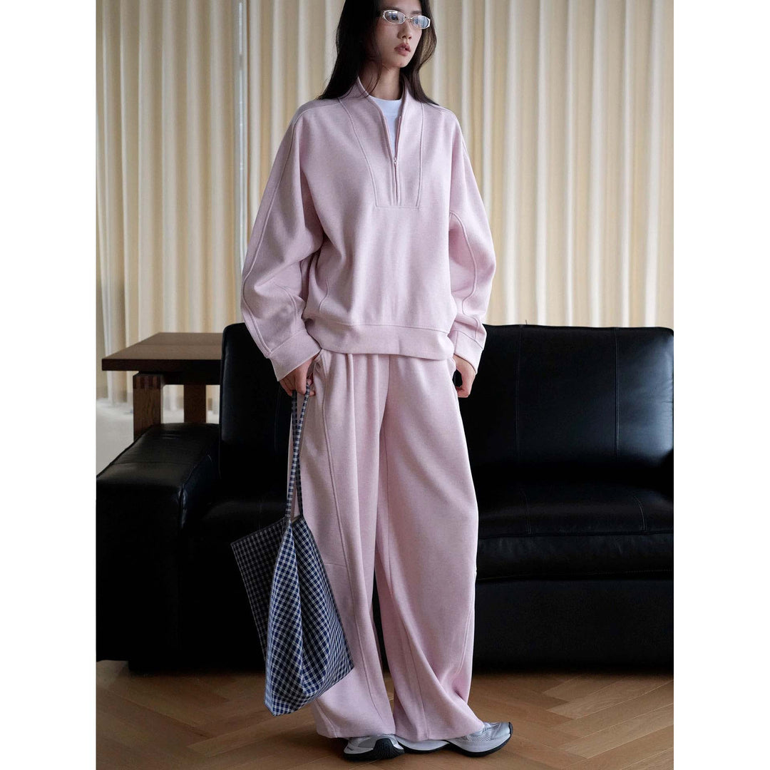 Women's Oversized Sweatshirt with Half Zip, Stand Collar and Raglan Sleeves Amarae