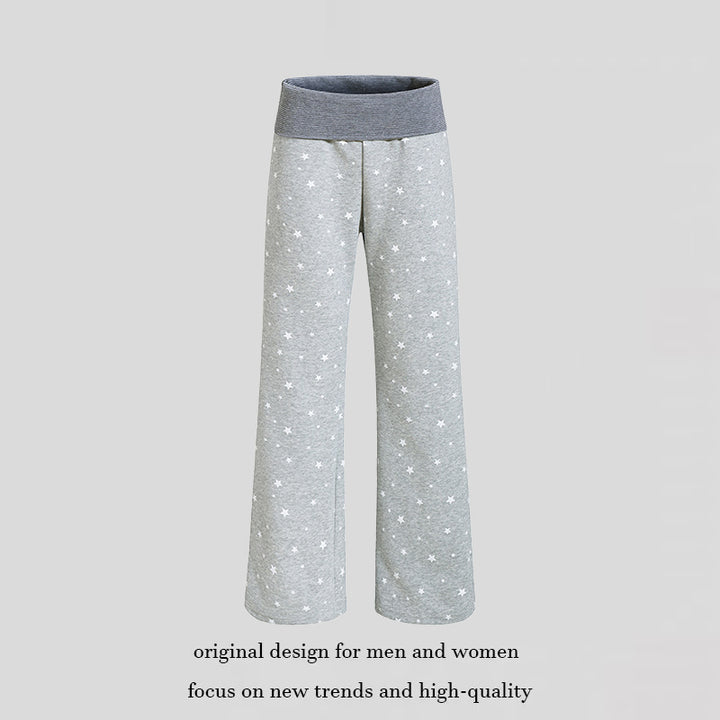 Women's lounge pants with wide leg, high ribbed waistband and star print Amarae
