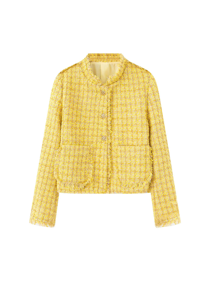 Lune London Textured tweed short elegant jacket for women with decorative buttons