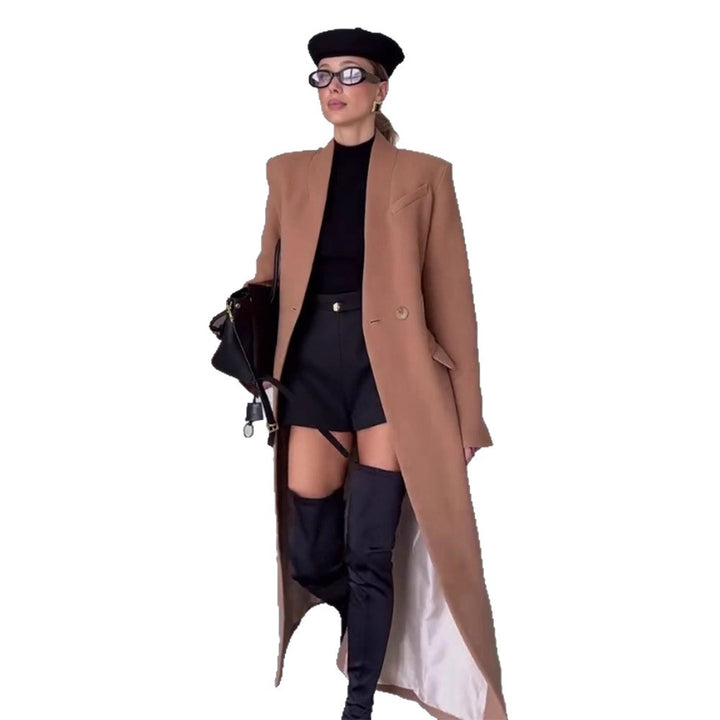 Women’s maxi-length tailored coat in clean-cut design with emphasized shoulder area Amarae