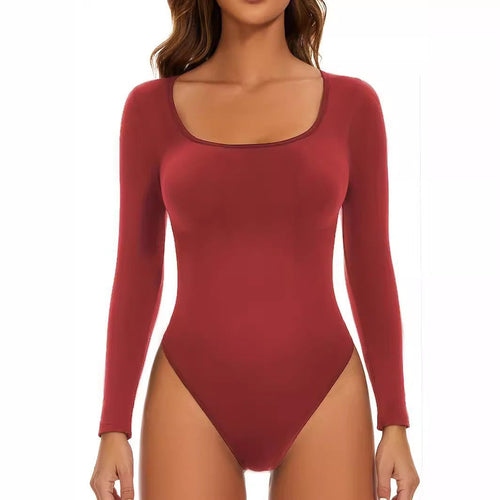 Women's Long Sleeve Bodysuit with Deep Neckline and Figure-Hugging Fit Amarae